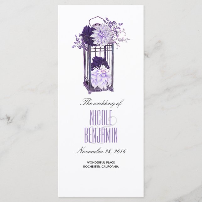 Purple and Lavender Floral Lantern Wedding Program Programme (Front)