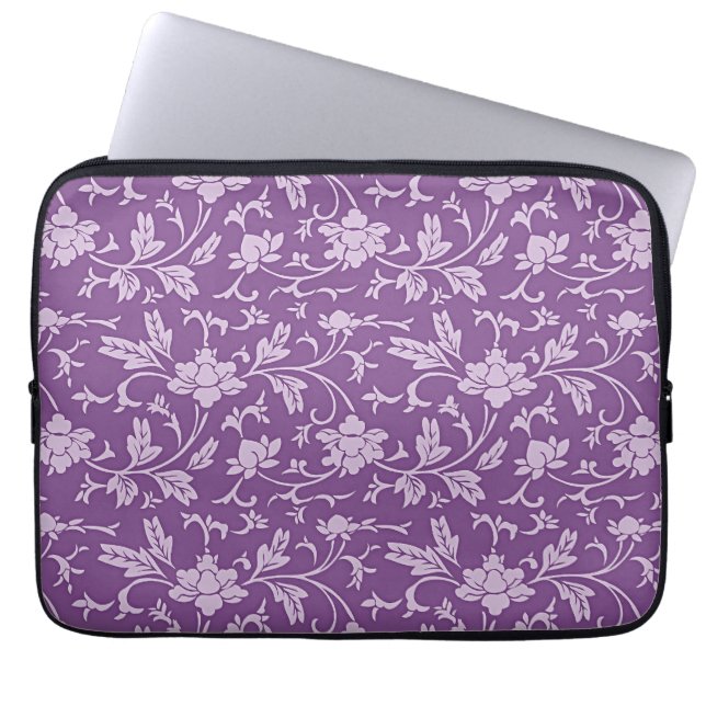 Purple and lavender floral pattern laptop sleeve (Front)