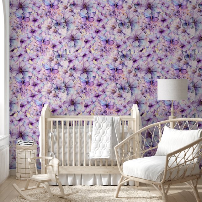 Purple and lavender flowers and butterflies  wallpaper (Kids)