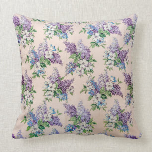 Purple and Lavender Lilacs on Vintage Wallpaper Cushion