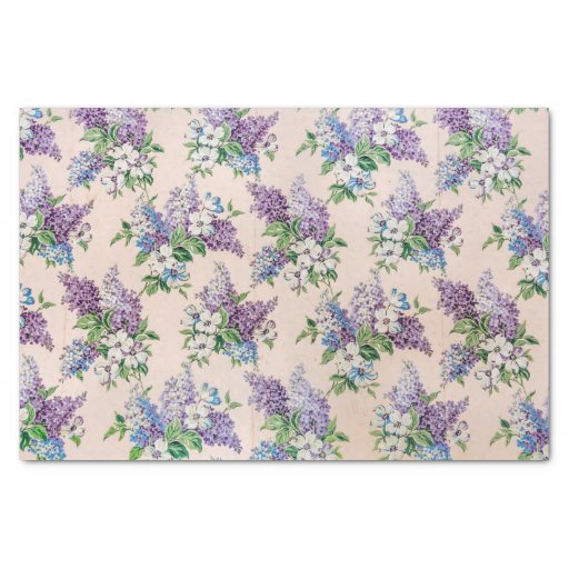 Image of Purple and Lavender Lilacs on Vintage Wallpaper Tissue Paper