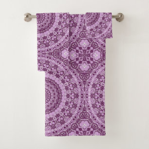 Purple and Lavender Mandala Kaleidoscope Medallion Bath Towel Set