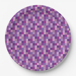 Purple and Lavender Pixelated Pattern Paper Plate