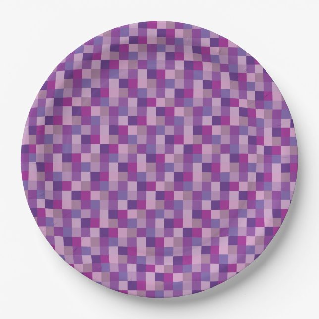 Purple and Lavender Pixelated Pattern Paper Plate (Front)