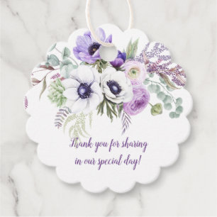 Purple and Lavender Watercolor Flowers Wedding Favour Tags