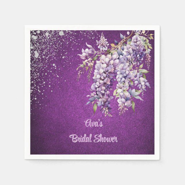 Purple and Lavender Wisteria Bridal Shower Napkin (Front)