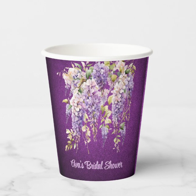 Purple and Lavender Wisteria Bridal Shower Paper Cups (Front)