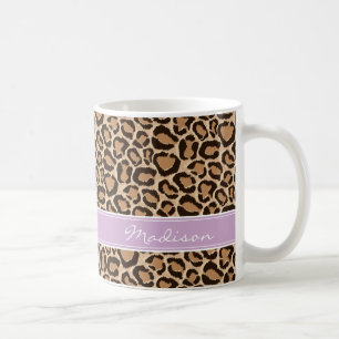 Purple and Leopard Print Custom Monogram Coffee Mug