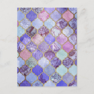 Purple and Light Blue Moroccan Tile Pattern Postcard