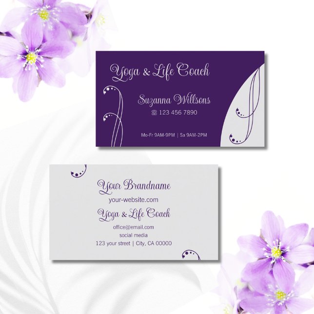 Purple and Light Grey Ornamental Squiggled Ornate Business Card (Creator Uploaded)
