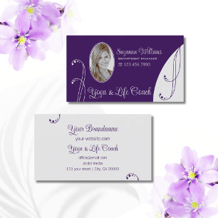Purple and Light Grey Ornate with Portrait Photo Business Card