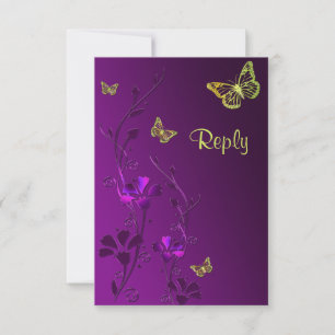 Purple and Lime Floral Butterflies Reply Card