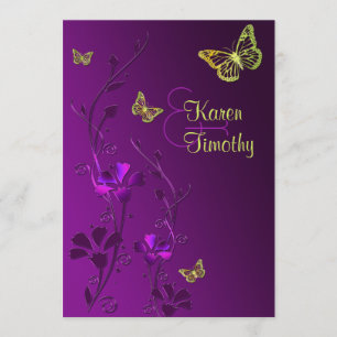 Purple and Lime Floral with Butterflies Invitation