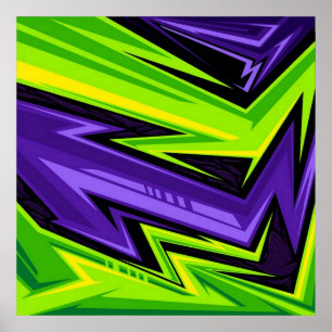 Purple and Lime Green Abstract Art Poster