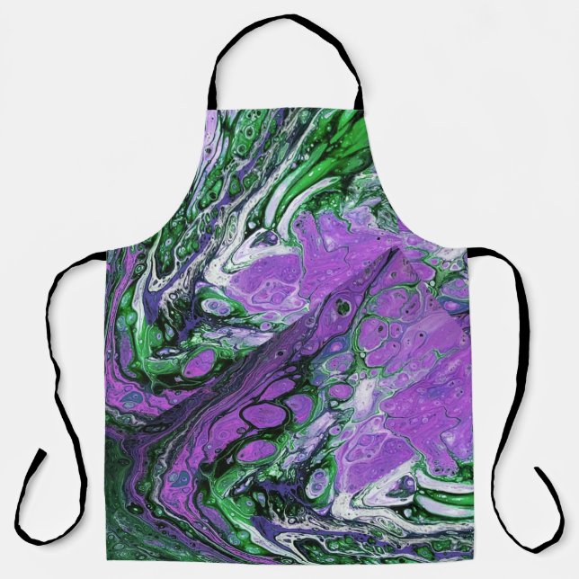 Purple and lime green abstract swirl apron (Front)