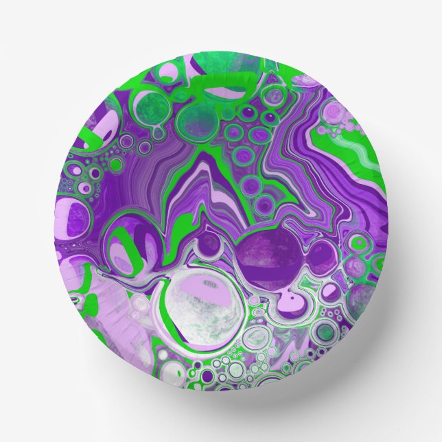 Purple and Lime Green Marble Fluid Art   Paper Plate (Front)