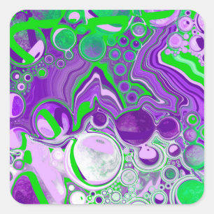 Purple and Lime Green Marble Fluid Art   Square Sticker