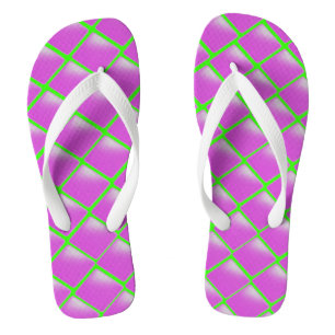Purple and Lime Green Pattern Flip Flops