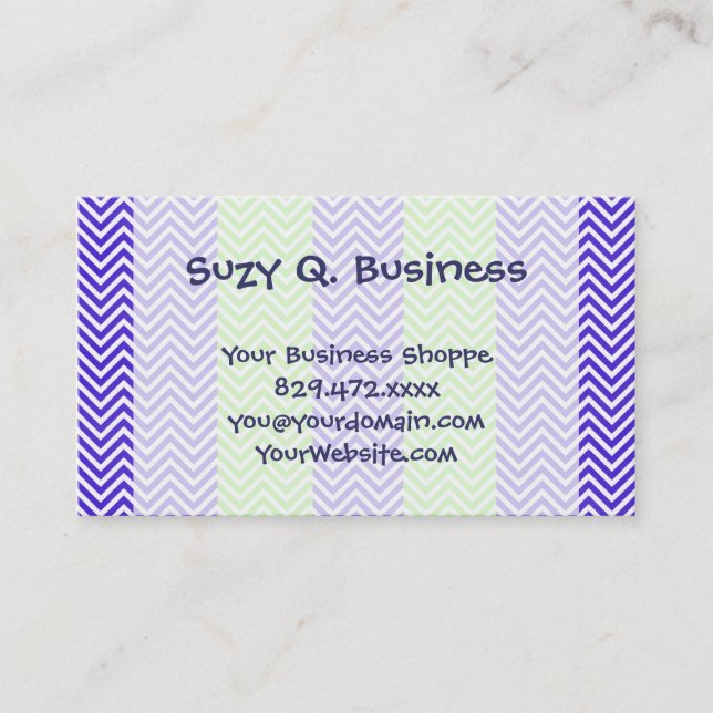Purple and Lime Green Striped Chevron Zig Zags Business Card (Front)
