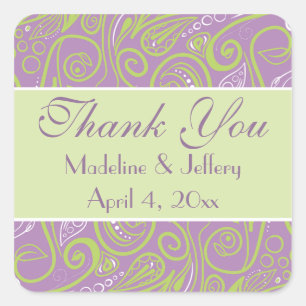 purple and lime paisley wedding theme square sticker