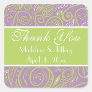 purple and lime paisley wedding theme square sticker