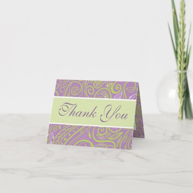 purple and lime paisley wedding theme thank you card (Front)