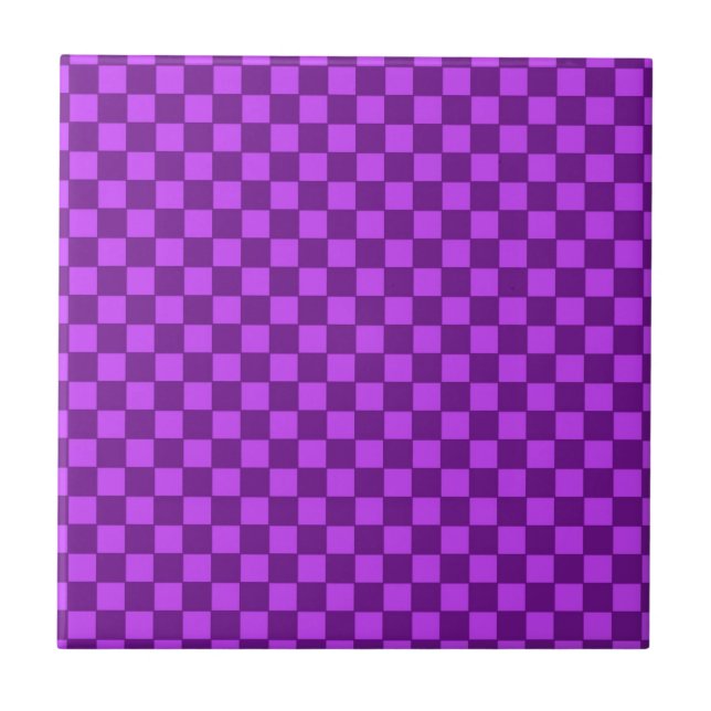 Purple and Magenta Chequerboard Pattern Tile (Front)