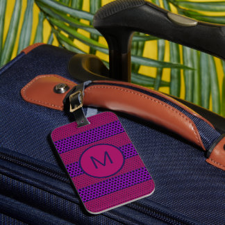 Purple and Magenta Pattern Striped Monogram Luggage Tag