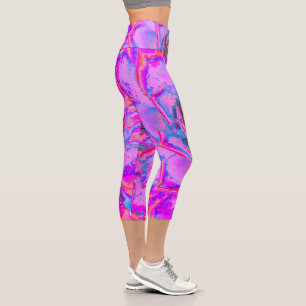 Purple and Magenta Succulent Sedum Rosette Capri Leggings