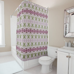 Purple and Mauve With Green Patterned Shower Curtain