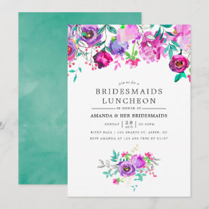 Purple and Mint Floral Bridesmaids Luncheon invite