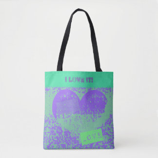 Purple and Mint Retro Heart Design Tote Bag
