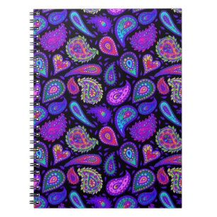 Purple and Multicolor Paisley on Black Beautiful Notebook
