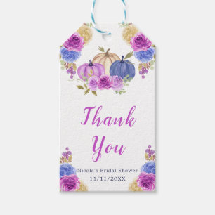 Purple and Navy Blue Floral Pumpkins Bridal Shower Gift Tags