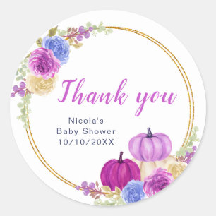 Purple and Navy Pumpkins Baby Shower Thank You Classic Round Sticker