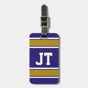 Purple and Old Gold Sports Stripes Personalised Luggage Tag