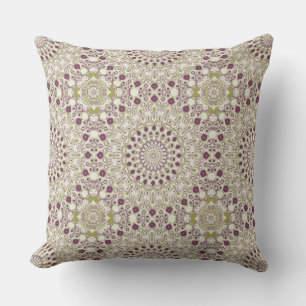 Purple and Olive Geometric Mandala Pattern Cushion