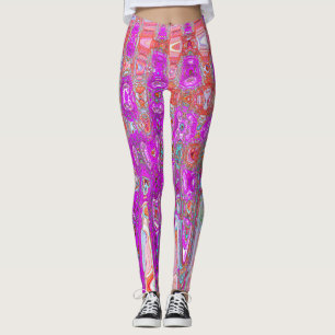 Purple and Orange Abstract Retro Atomic Waves Leggings