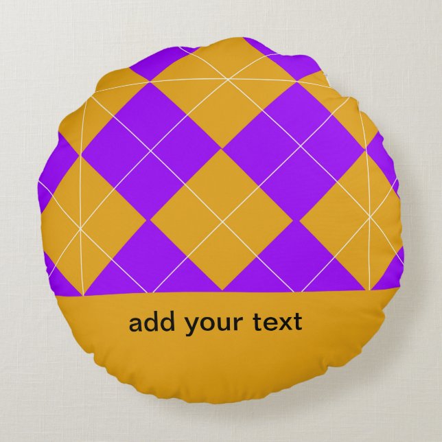 Purple and Orange Argyle Round Cushion (Back)