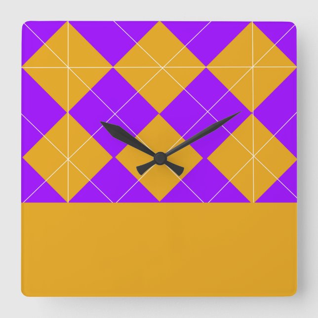 Purple and Orange Argyle Square Wall Clock (Front)