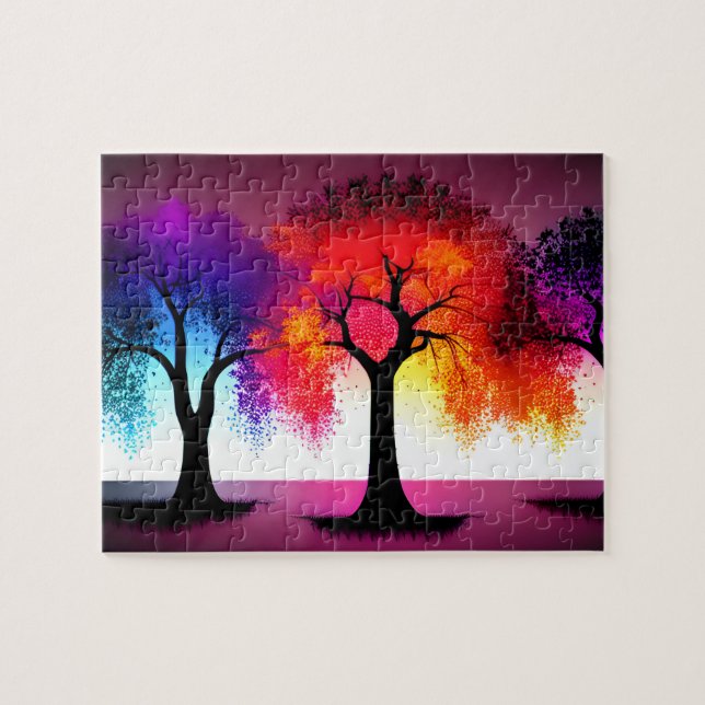 Purple and Orange Autumn Silhouette Trees Jigsaw Puzzle (Horizontal)