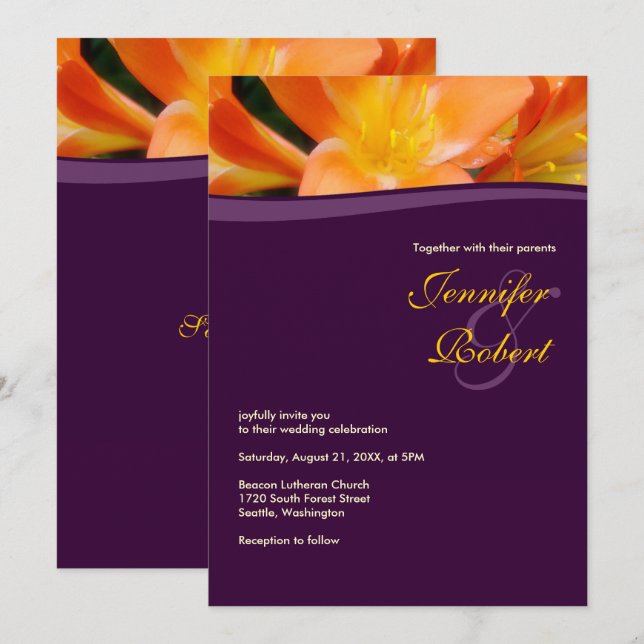 Purple and Orange Budget Wedding Invitation (Front/Back)