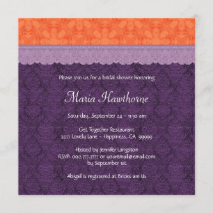 Purple and Orange Damask Bridal Shower V016 Invitation
