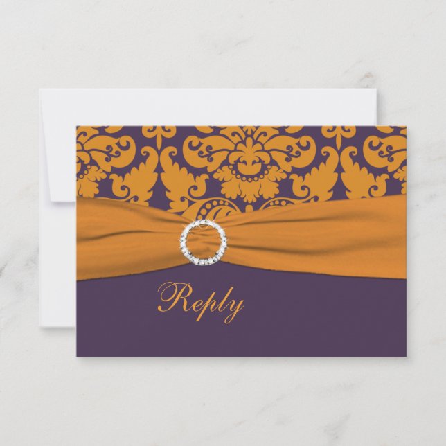 Purple and Orange Damask Reply Card - Small (Front)