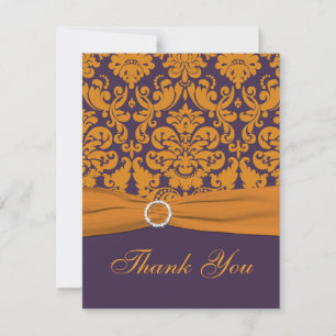 Purple and Orange Damask Thank You Card
