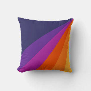 Purple and orange diagonal retro stripes cushion