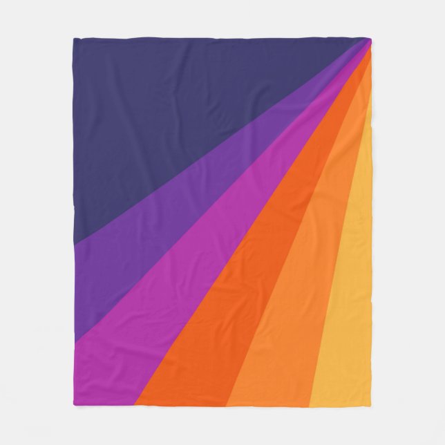 Purple and orange diagonal retro stripes fleece blanket (Front)