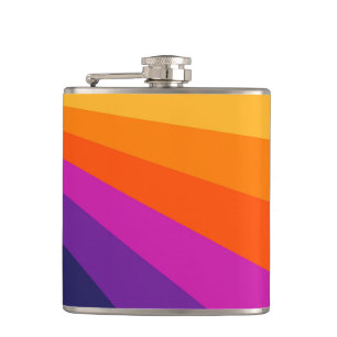 Purple and orange diagonal retro stripes hip flask