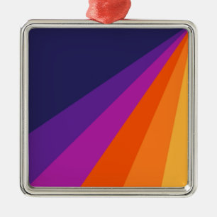 Purple and orange diagonal retro stripes metal tree decoration