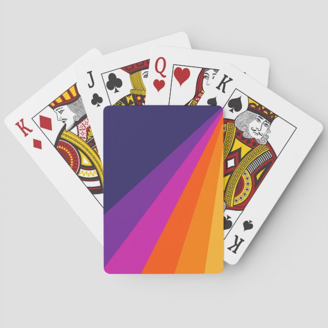 Purple and orange diagonal retro stripes playing cards (Back)